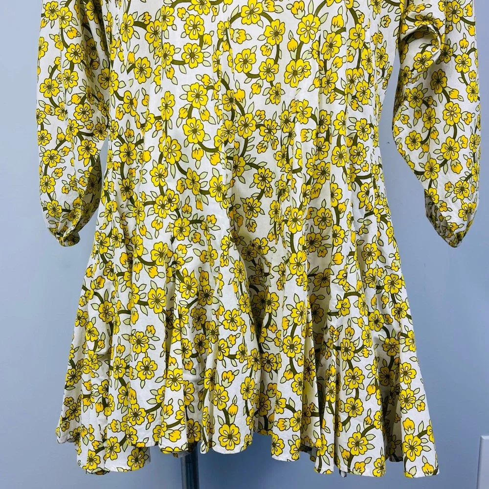 Rhode Resort Ella Yellow Floral Print Cotton Poplin Mini Dress M Boho No Belt - Picture 10 of 14